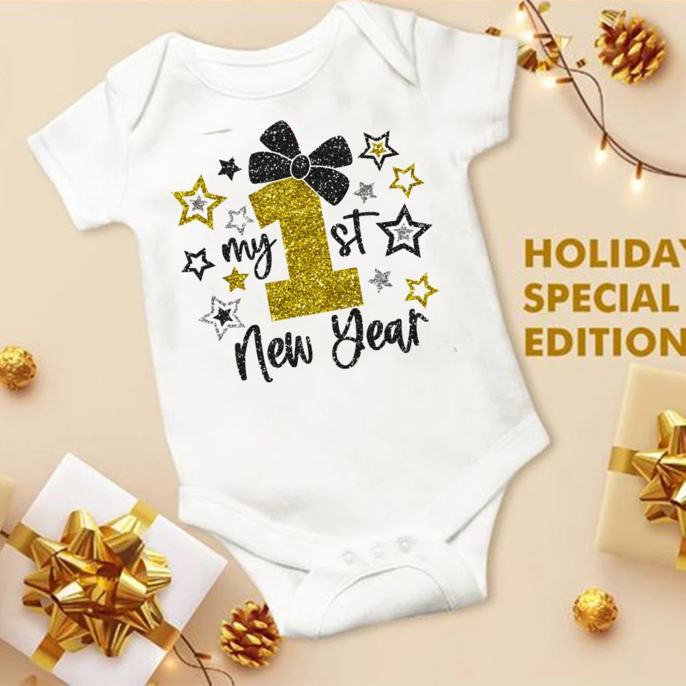 My First New Year Printed Baby Romper New Year Infant Romper Short Sleeve Jumpsuit Toddler Holiday Clothes Newborn Shower Gifts