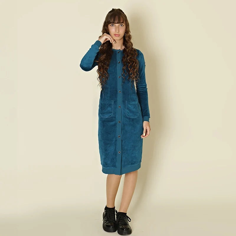 AA-XS-XXL Women Dress Button Front Long Sleeve Casual Dress with Pocket 2024 Trendy Black Velvet Bodycon Midi Dresses Plus Size