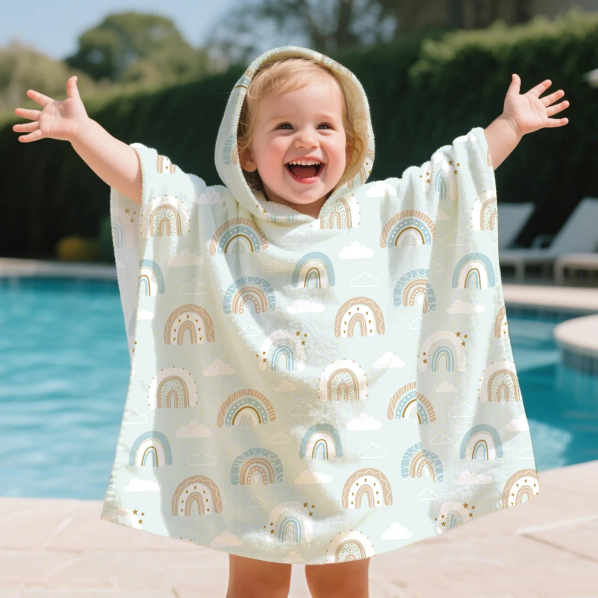 Kangobaby Hooded bathrobe, children's soft plush warm printed bathrobe pajamas, suitable for children aged 1-5 years old
