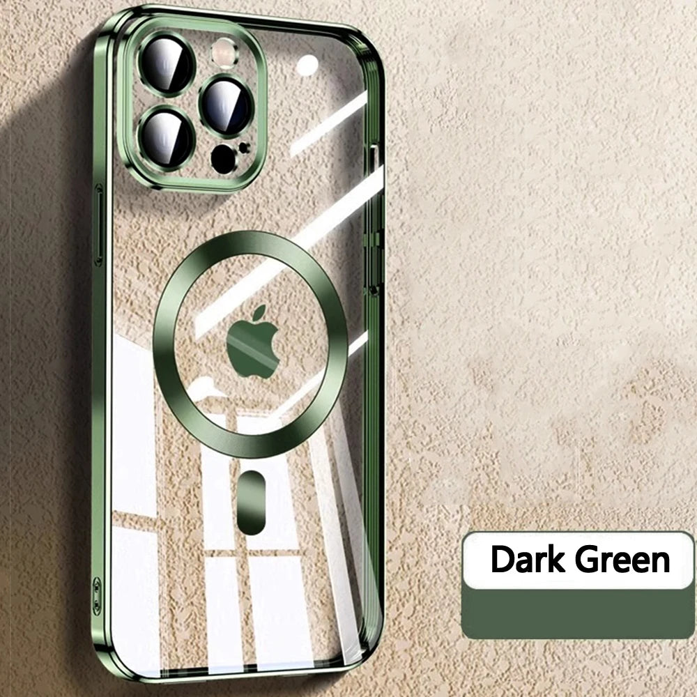 Original Clear Plating Cover For Apple Magnet Magsafe Case Iphone 15 14 Plus 13 12 11 Pro Max X Xs Xr 5K 10H Glas Camera Protect