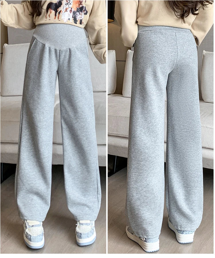 M-4XL Pregnant Women Cotton Fleece Radish Pants Autumn Ankle-length Maternity Corduroy Trousers High Waist Pregnancy Sweatpants