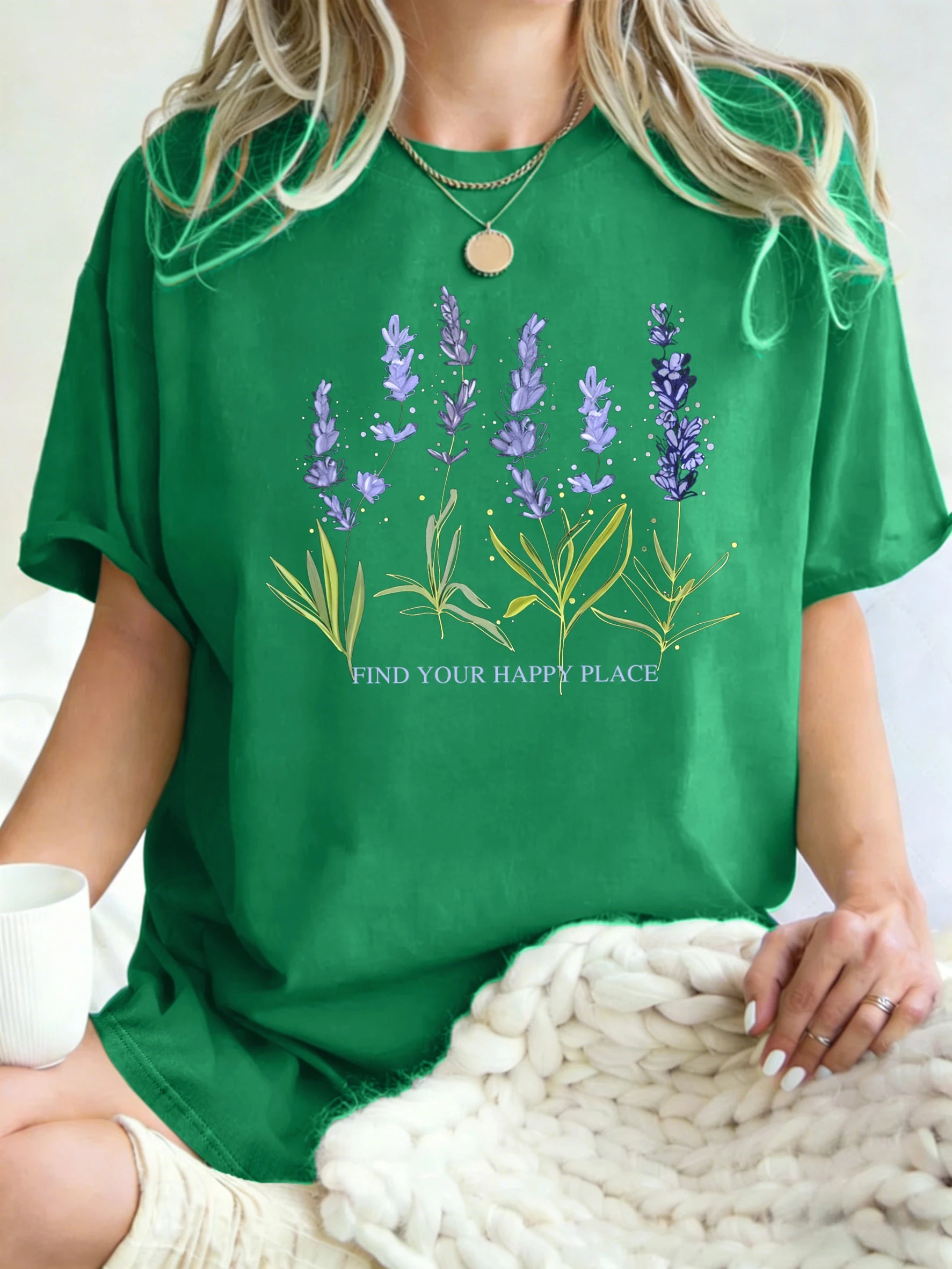 Beautiful Of Lavender Design Women T-Shirt Casual Breathable Short Sleeve Cotton Oversized Tops Summer O-Neck Woman T Shirts