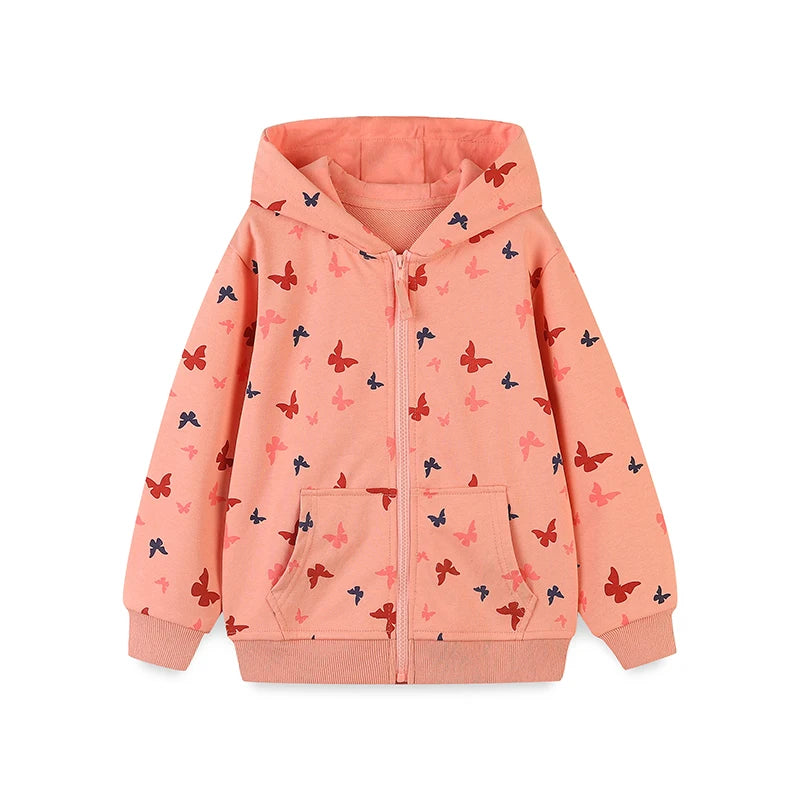 Little maven Autumn Spring Girls Zipper Hoodies Cartoon Butterfly Sweatshirt Jacket for Kids Clothes Children's Clothing