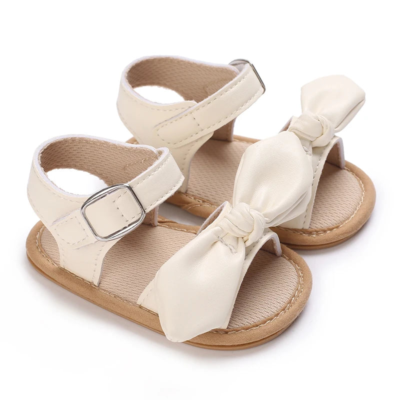 White Cute 0-18M Baby Cute Open toed Bow Summer Sandals Princess Casual Soft Rubber Bottom Non slip Sandals