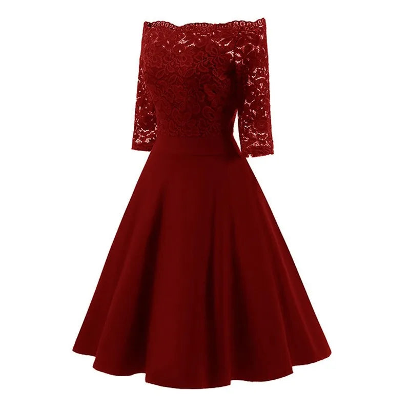 Bella Philosophy 2019 Autumn winter women Dress Women floral hollow out Party Dress Female short Sleeve slash empire party dress