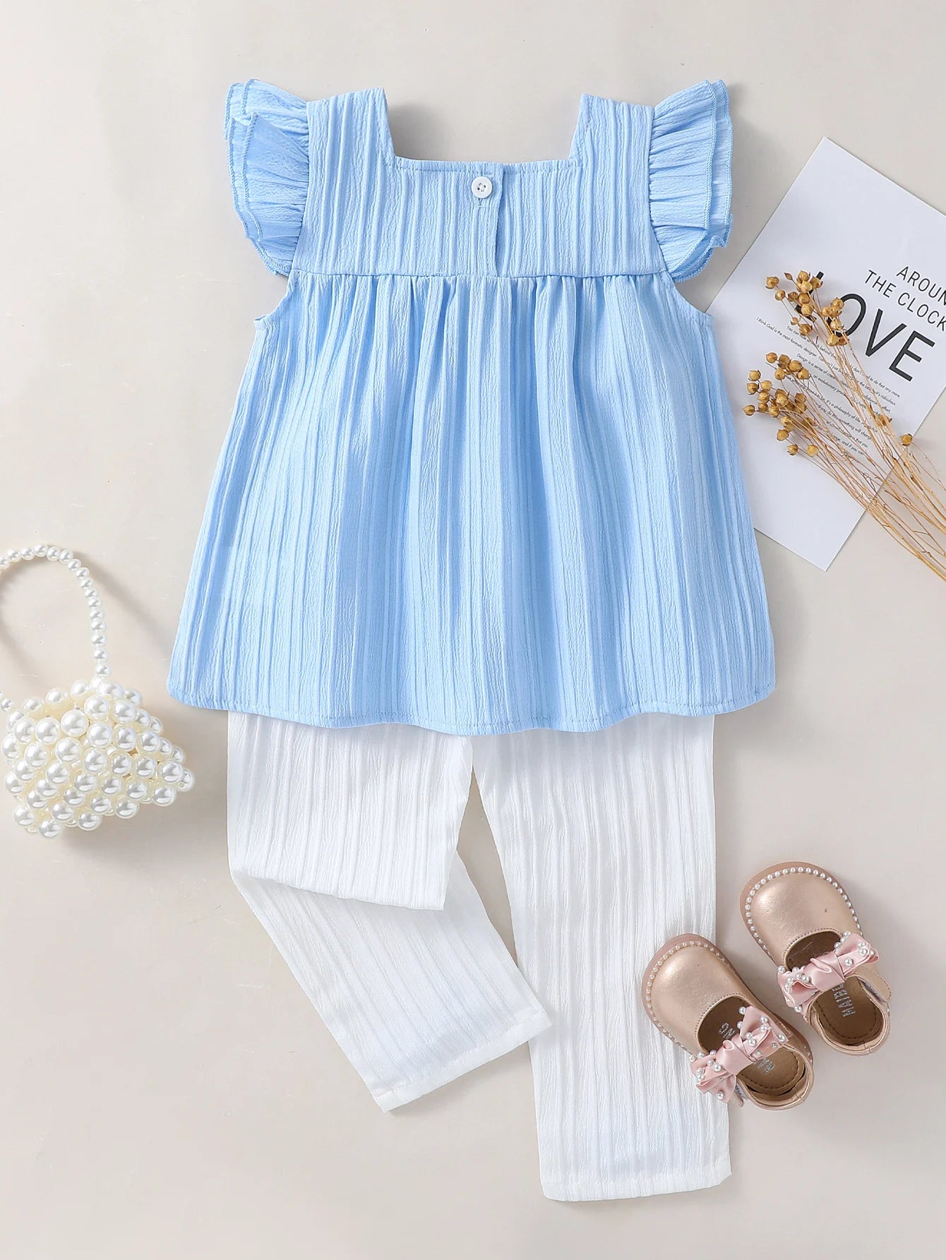 2025 Toddler Kids Girl Smocked Fly Sleeve Top &Pants 2 Piece Set 3D Flower Children Summer Causal Outfits For 1-6Y  Clothes Suit