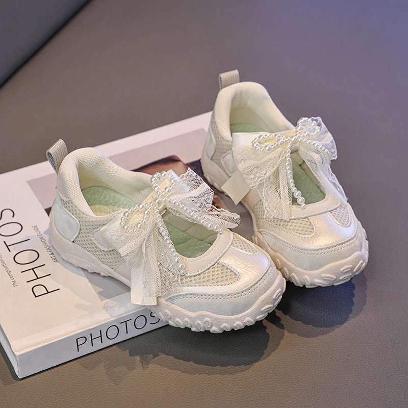 2026 Summer Kids Sport Sneakers for Girl Pearl Lace Mary Jane Flats Lightweight Non-Slip Back To School Children Running Sandals