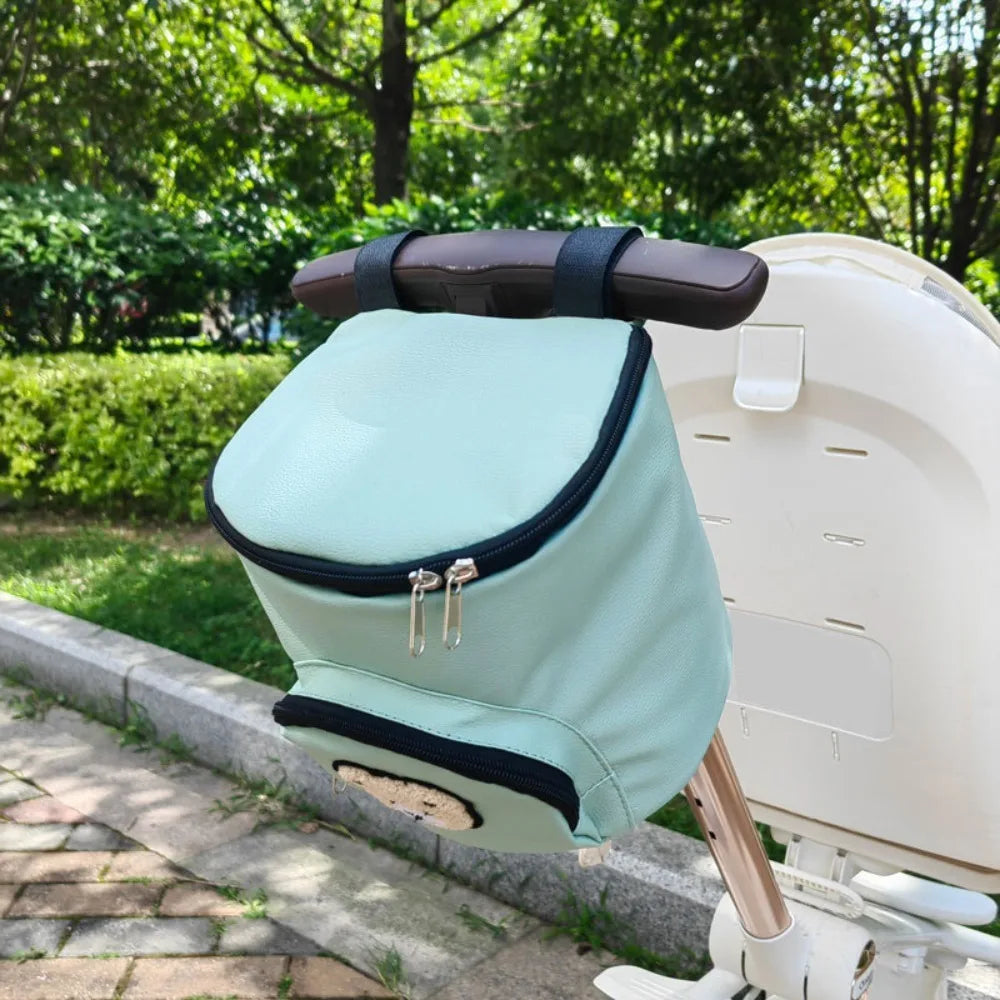 Cute Waterproof Stroller Hanging Bag PU Leather Large Capacity Umbrella Cart Bags Cartoon Bear Stroller Organizer Bags