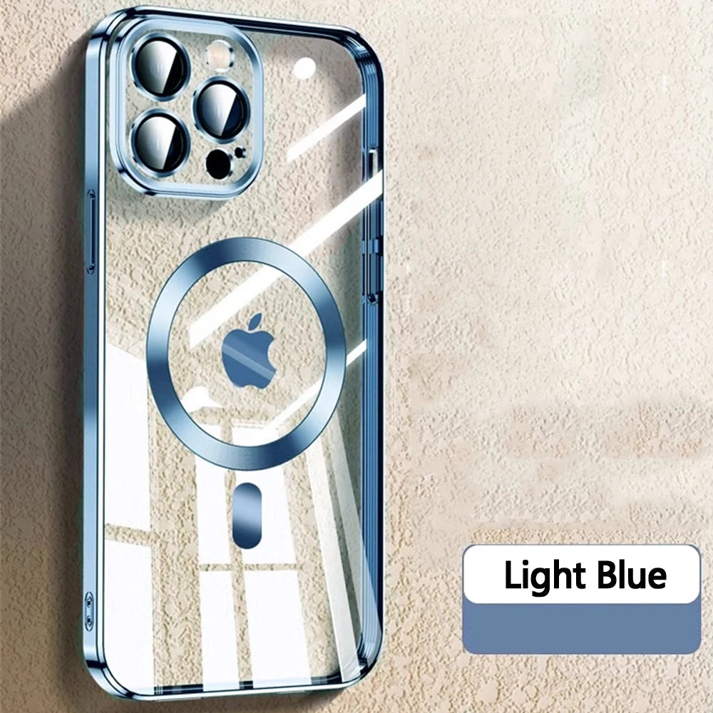 Original Clear Plating Cover For Apple Magnet Magsafe Case Iphone 15 14 Plus 13 12 11 Pro Max X Xs Xr 5K 10H Glas Camera Protect