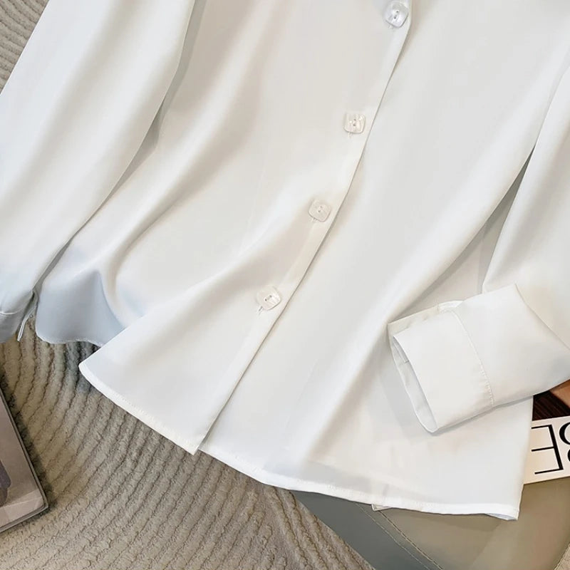 2026 Spring Autumn New Plus Size Women's White Shirt Office Wear Suit V-Neck Professional Commute Formality Chic Female Blouse