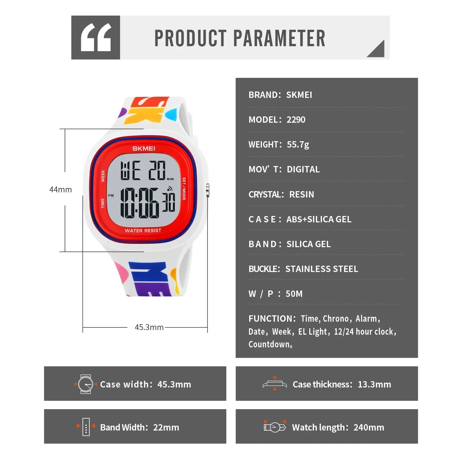 SKMEI 2290 Wristwatch For Teenager Boys and Girls Cool Vitality Stopwatch Digital Sports Watches Male Fashion 5Bar Waterproof