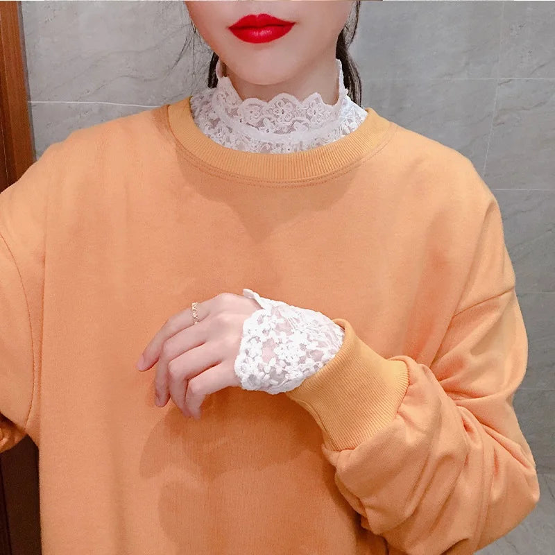 Lace Base Layer Shirt Women's Mid-Neck Thickened Half-High Neck Spring Autumn Winter Inner Wear Sweater Stylish New Model