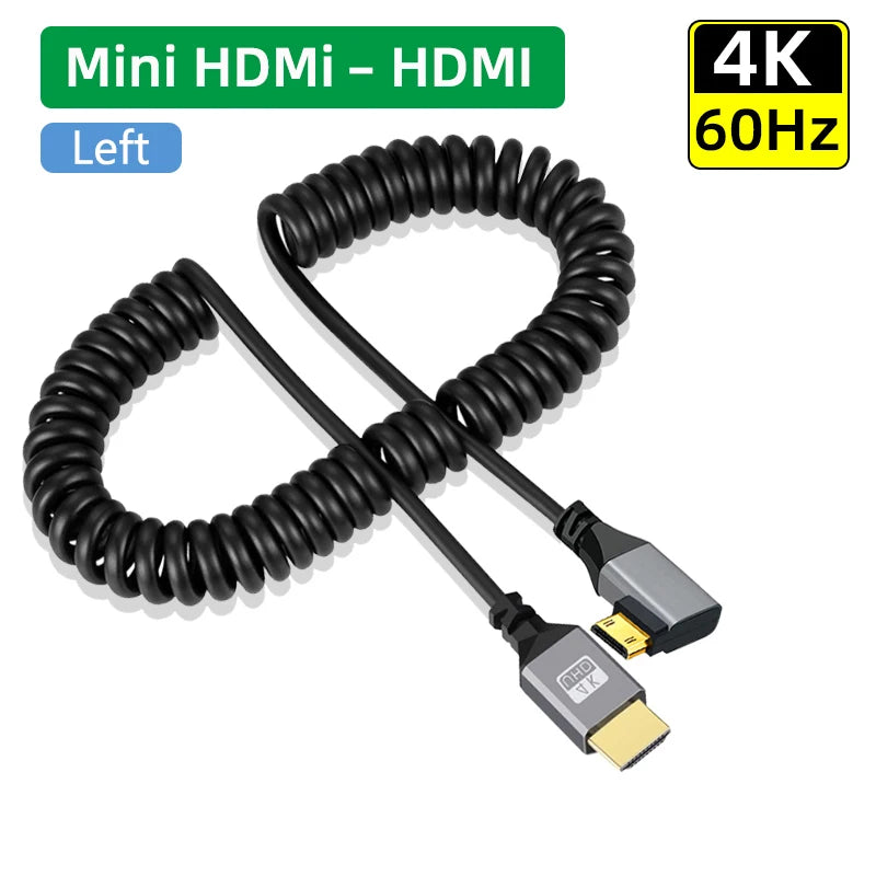 4K60HZ 0.5-2.0M Micro mini HDMI-Compatible TO HDMI Minihdmi Microhdmi Coiled Extension Flexible Spiral Cable Male to Male Plug