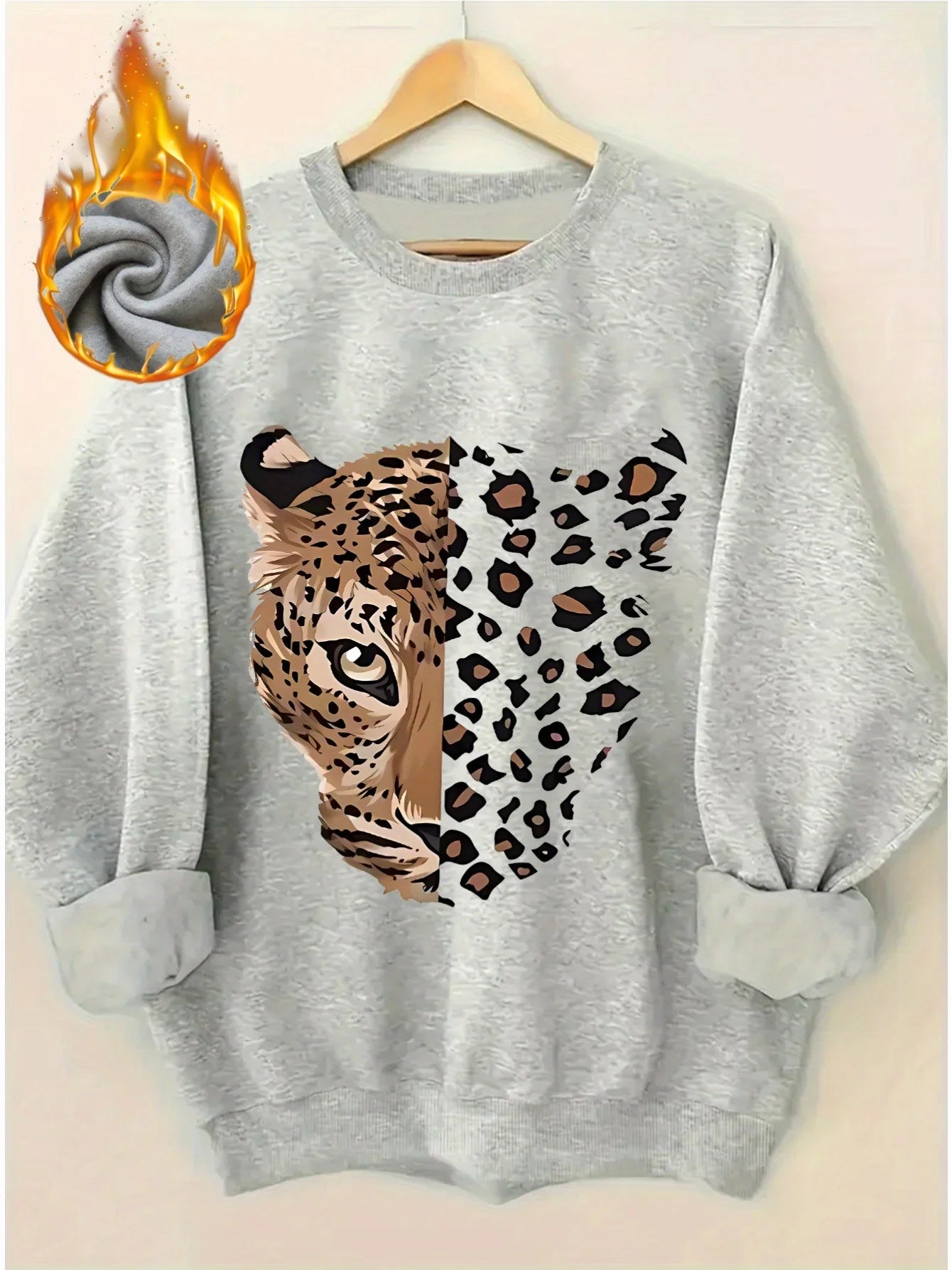 Women's autumn and winter casual, fashionable, loose, comfortable, warm, Paris pattern printed round neck long sleeved pullover
