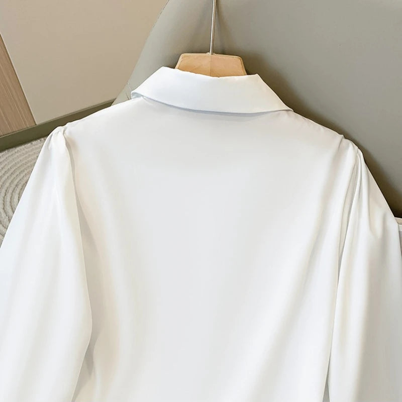 2026 Spring Autumn New Plus Size Women's White Shirt Office Wear Suit V-Neck Professional Commute Formality Chic Female Blouse