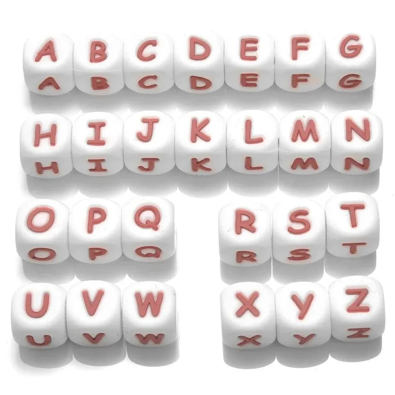 26Pcs Silicone English Letter Beads 12mm Alphabet Silicone Chewing Bead for Pacifier Clip Chain Teether Accessories BPA Free