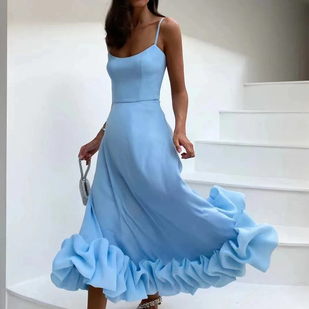 2026 Women Summer Sleeveless Sexy Long Party Dress Flower Hem Design High Waist Elegant Maxi Dress Vestidos Clothes