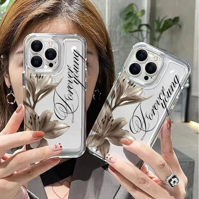 Vintage Lily Floral And English Art Design Phone Case For iPhone Air 17E 17 16 15 14 13 12 11 Pro Max XS XR X 7 8 Plus 16E Cover