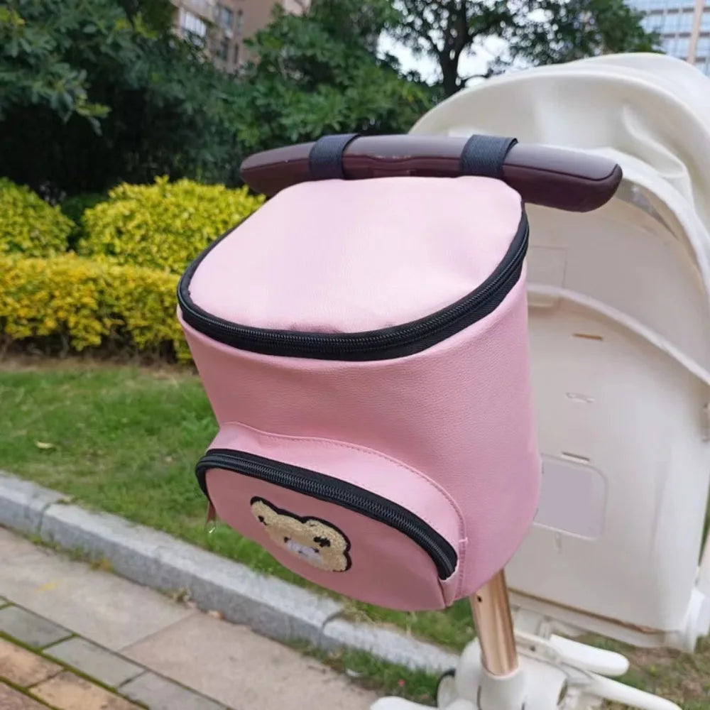 Cute Waterproof Stroller Hanging Bag PU Leather Large Capacity Umbrella Cart Bags Cartoon Bear Stroller Organizer Bags