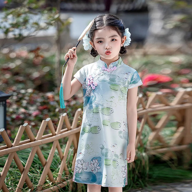 Traditional Chinese Clothing Cheongsams Qipao Girls Dress Ethnic Style Performance Costume Party Kids Clothes Children Clothing