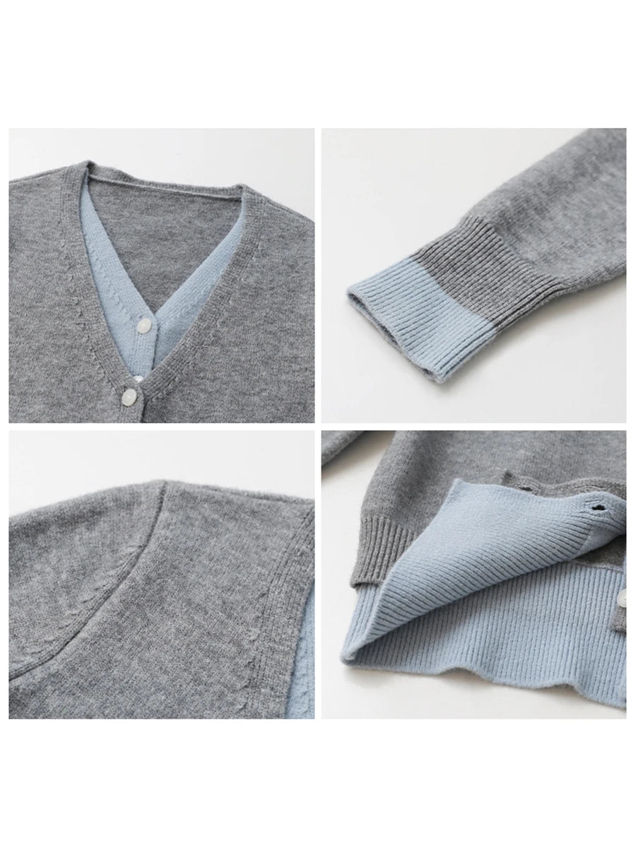 CHIC VEN Women Cardigan Casual V-neck Single Breasted Contrast Female Knitted Sweaters Long Sleeved Jumpers Spring Autumn