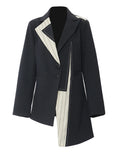 EAM Women Navy Blue Striped Irregular Elegant Blazer New Lapel Long Sleeve Jacket Fashion Tide Spring Autumn 2026 1DH5930