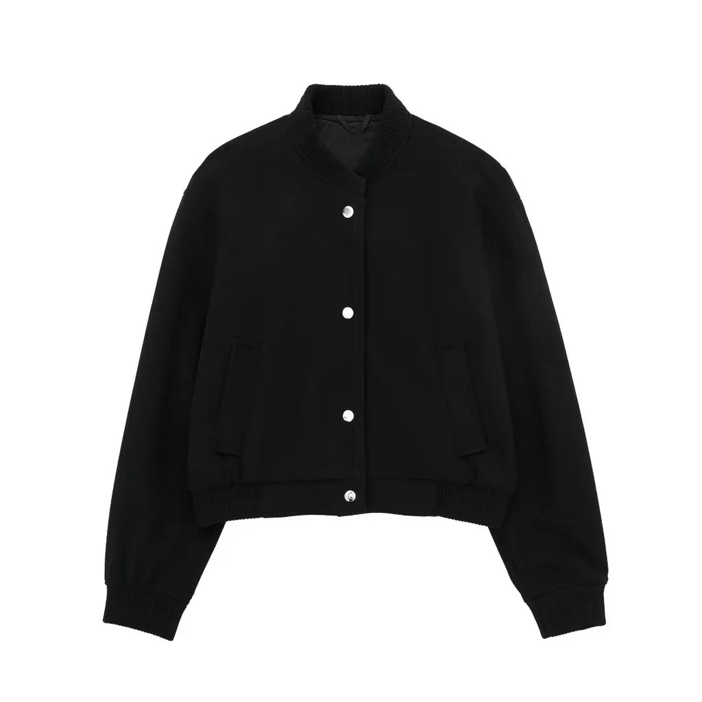 HH Vintage Women Soft Cropped Bomber Jacket 2023 Female Autumn Winter Woolen Cloth Jacket Woman Fashion Short Coats