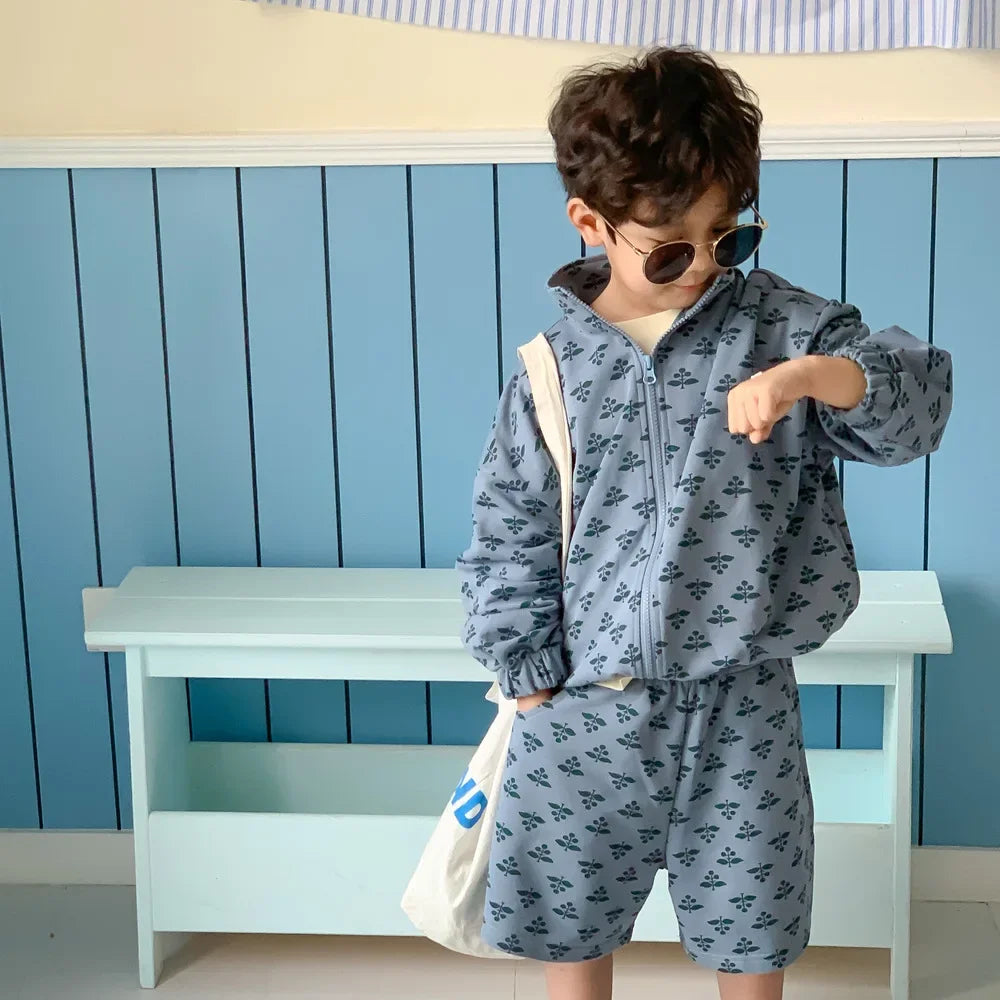 Children Clothing Fashion Printed Shorts Two Piece Set 2024 Autumn New Boys Girls Korean Style Soft and Comfortable Suit
