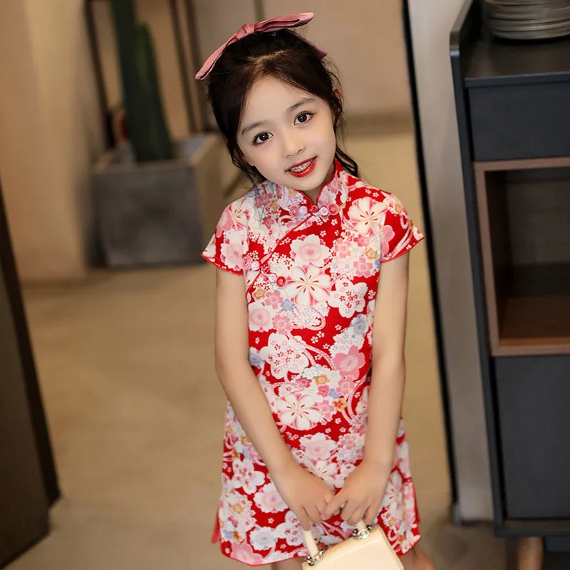 Traditional Chinese Clothing Cheongsams Qipao Girls Dress Ethnic Style Performance Costume Party Kids Clothes Children Clothing