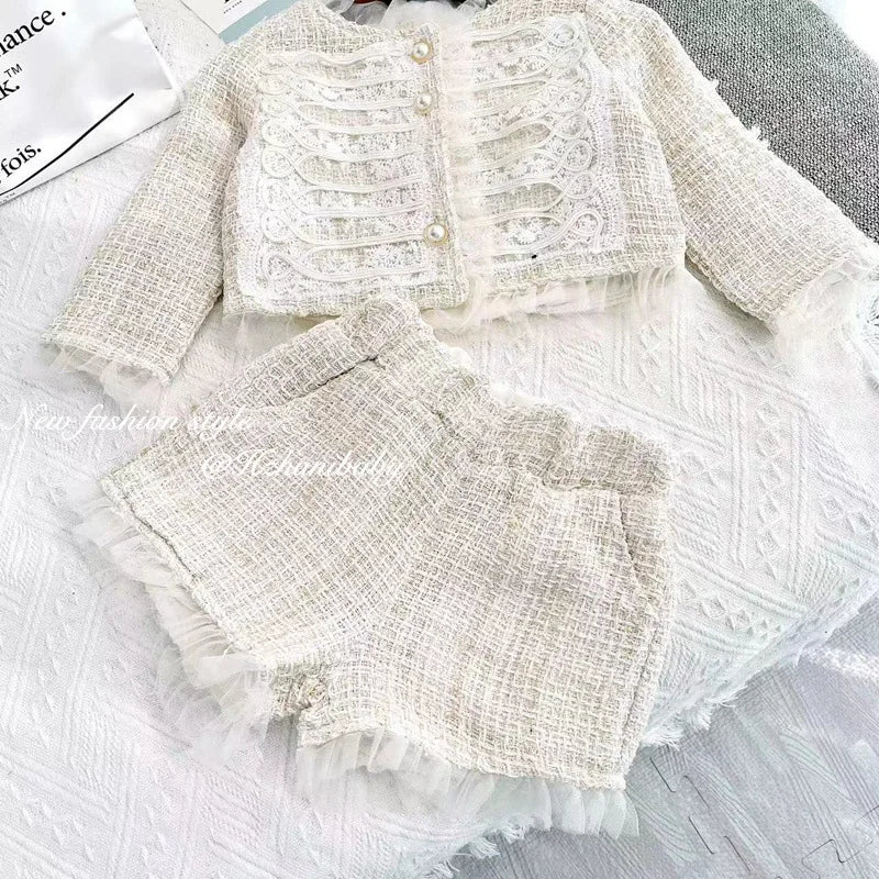 Girls Tweed Outfit Toddler Autumn Clothes Set Fall Boutique Kids Clothing Female Children Set Baby Top And Bottom Two Piece Set