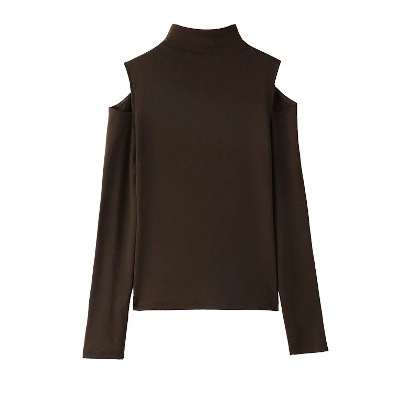 2025 TikTok Trendy Lyocell Top Women Long Sleeve Off Shoulder Sexy Semi-Turtleneck Y2K Elegant Casual Wear