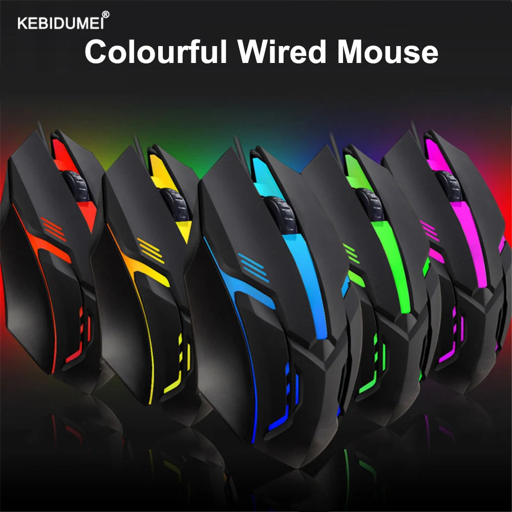 E-sports USB wired mouse, colorful 3-button LED gaming mouse, wired optical mouse, suitable for desktop and laptop computers