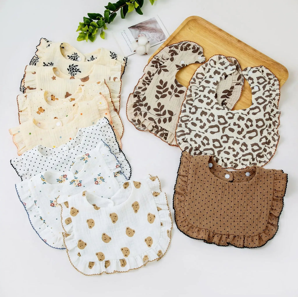 Cotton Baby Bib Infant Muslin Burp Cloths Girls Feeding Bibs Drool Saliva Towel Toddler Ruffle Floral Bib Babies Accessories