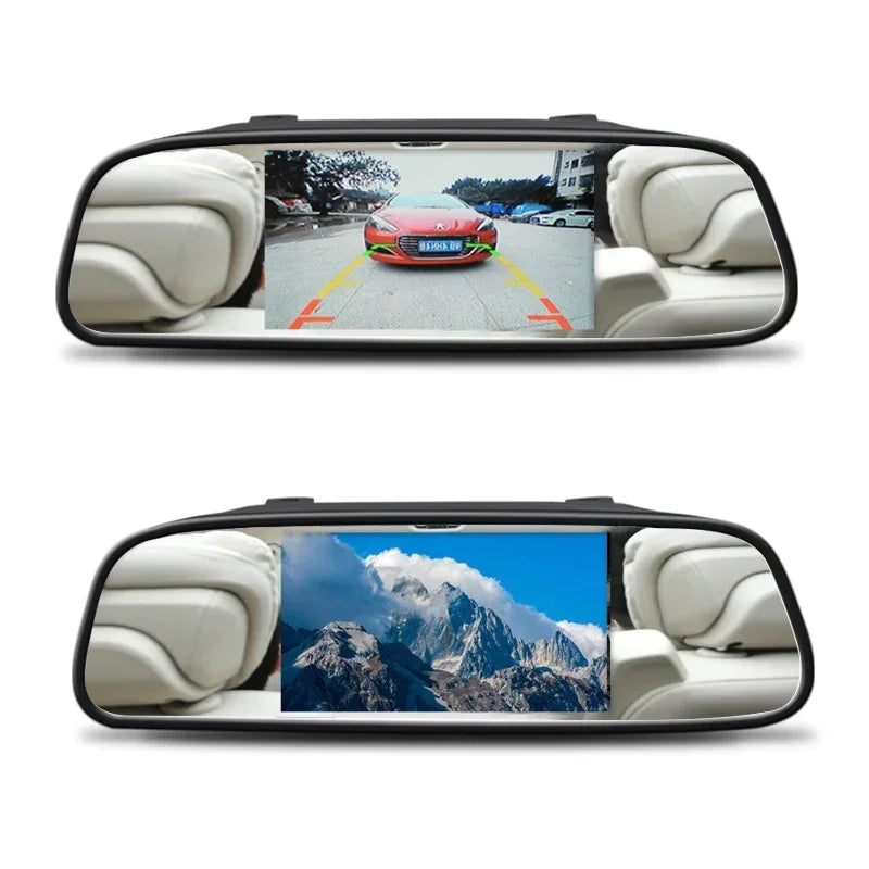 QXNY HD 4.3/5 Inch Rear View Mirror 12V 24V Monitor for Vehicle Truck Van RV Lorry Parking Backup Camera LCD Color Display 2 Way
