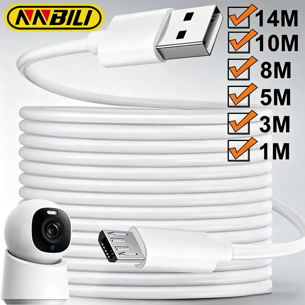 NNBILI 1m/3m/5m/8m/10m/14m Ultra Long Micro USB Charging Cable Power Extension Cord for Xiaomi Camera Android Extended Usb Wire