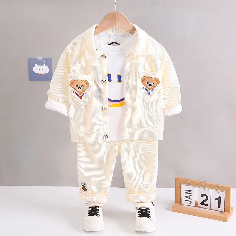 Children's Set 2025 New Spring and Autumn Boys' Korean Edition Denim Set Coat+T-shirt+Jeans Infant Fashion Three Piece Set 0-6Y