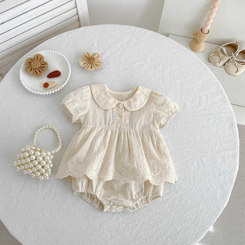 2026 Baby Clothes Summer New Girl Baby Bag Fart Short Sleeves Clothes Full Moon Hundred Day Princess Skirt Newborn Jumpsuit