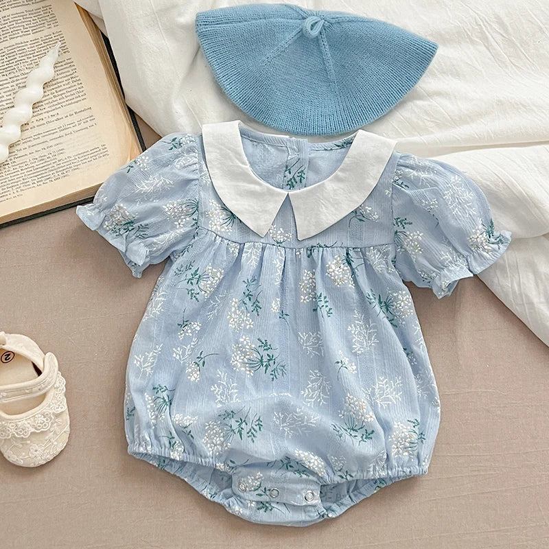 2024 New Summer Sister Clothing Kids Princess Dresses Infant Baby Jumpsuit Short Sleeved Cotton Print Baby Girl Party Dress