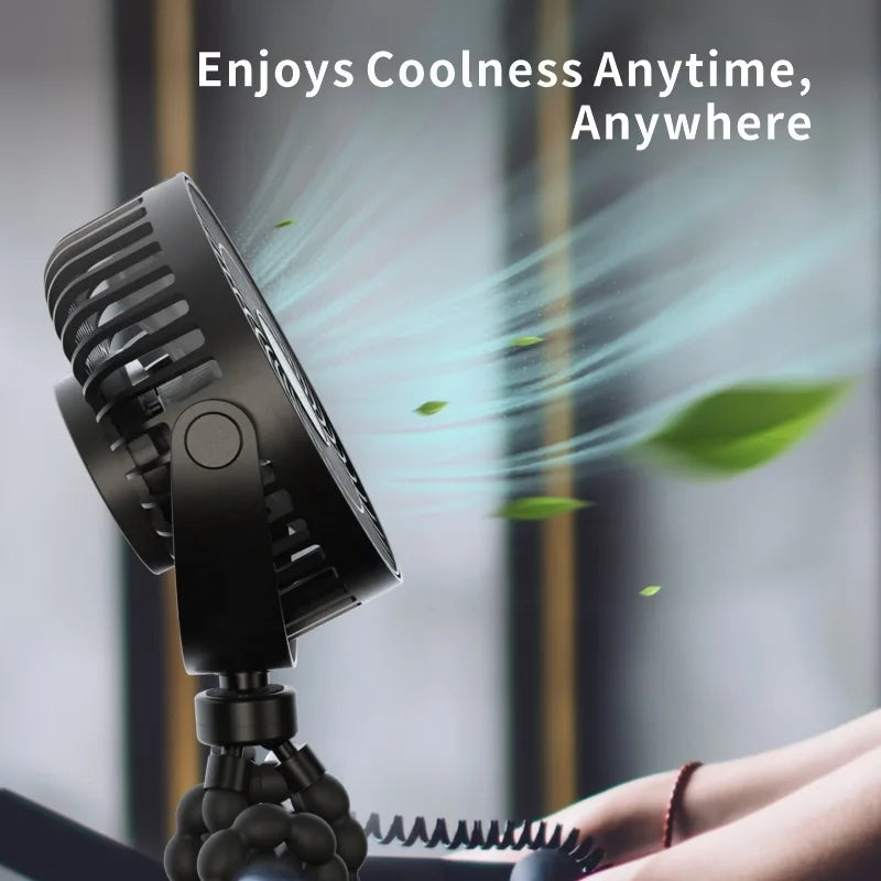 Portable Small Stroller Fan With Flexible Tripod Clip USB Rechargeable Handheld Cooling Fan For Travel Car Seat Camping Bedroom