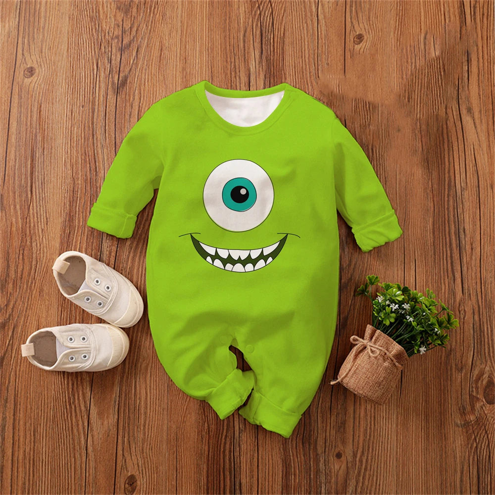Monsters, Inc. Cartoon Anime Boy Girl Kids Romper 2026 New Newborn Jumpsuit Spring Autumn Boys Girls Baby Climbing Clothes