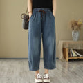 High Waist Straight Leg Jeans Women's Loose Casual Nine-Tenths Harlan Pants Elastic Waist Vintage Style Summer Thin Jeans