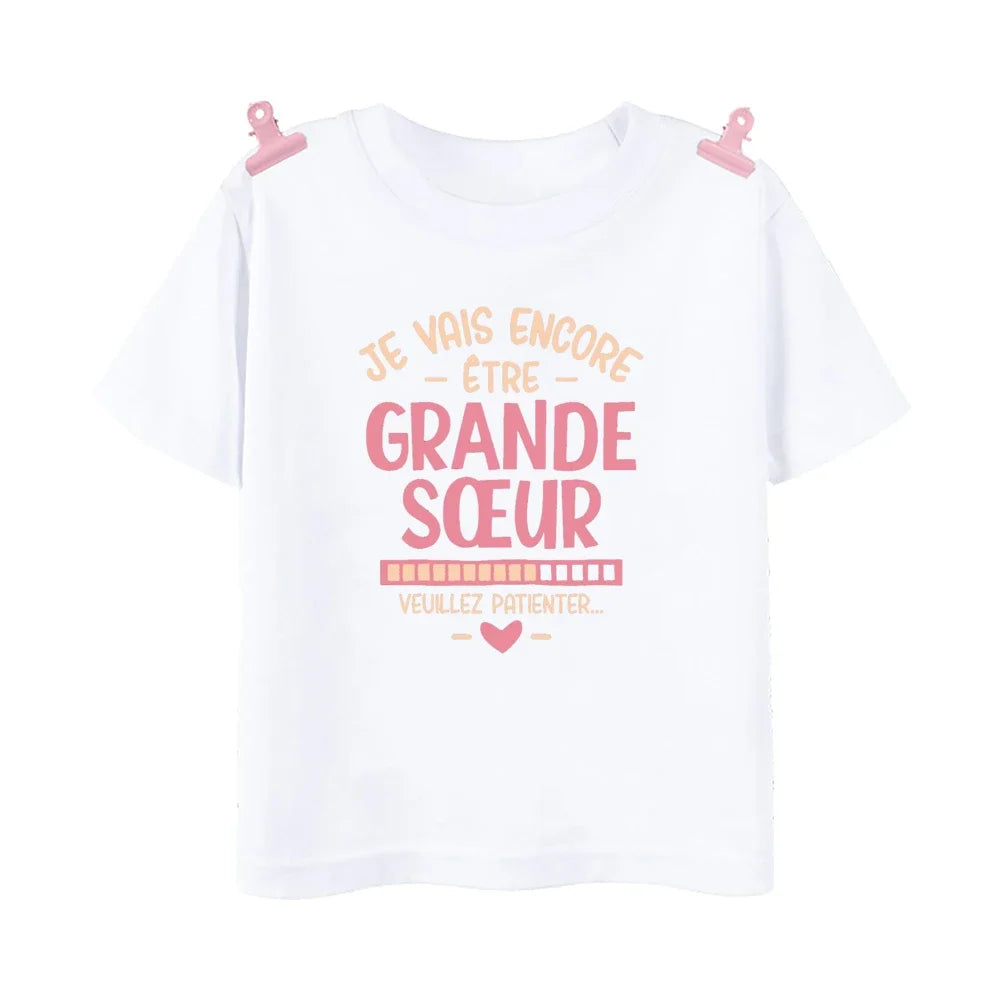 Big Sister Big Brother in Progress French Printed T-shirt Pregnant  Announcement Shirt  Kids Tshirt Tops Boys Girls Summer Tee