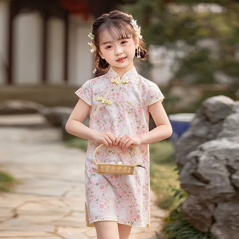 Traditional Chinese Clothing Cheongsams Qipao Girls Dress Ethnic Style Performance Costume Party Kids Clothes Children Clothing
