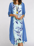 Fall 2025! Europe and the United States cross-border fashion casual loose print dress needle coat two-piece set