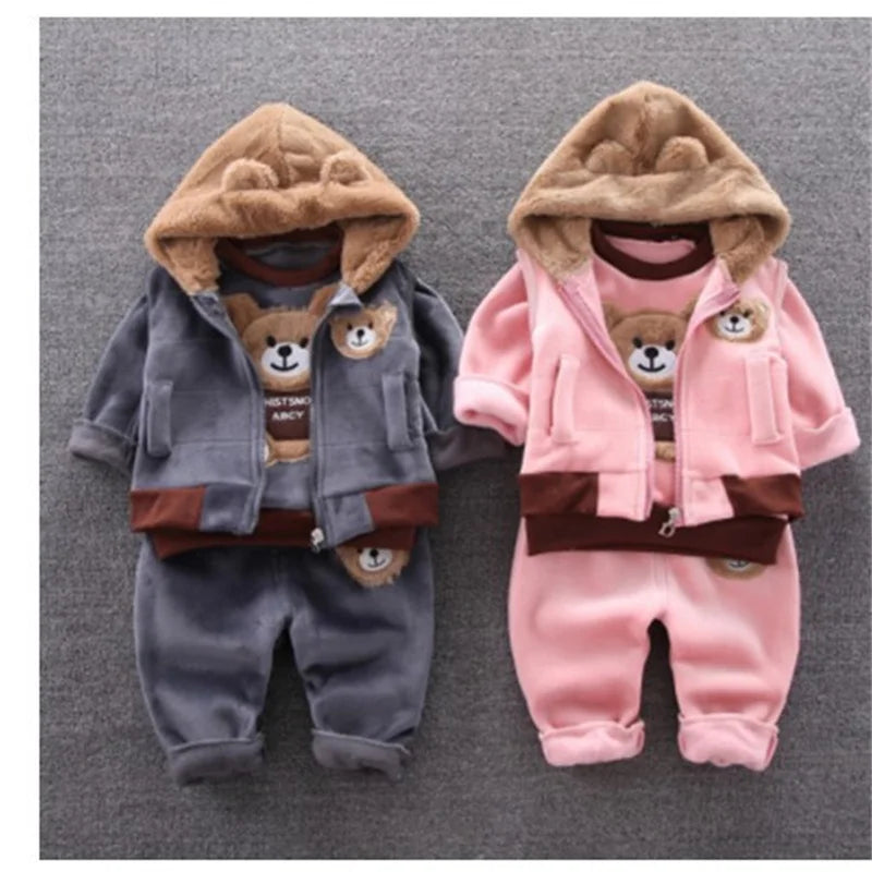 Boys Cute Animal Print Suits Girls Spring Autumn Hooded Outerwear Tops Pants 3Pcs Children Outdoor Comfort Casual Clothes Sets