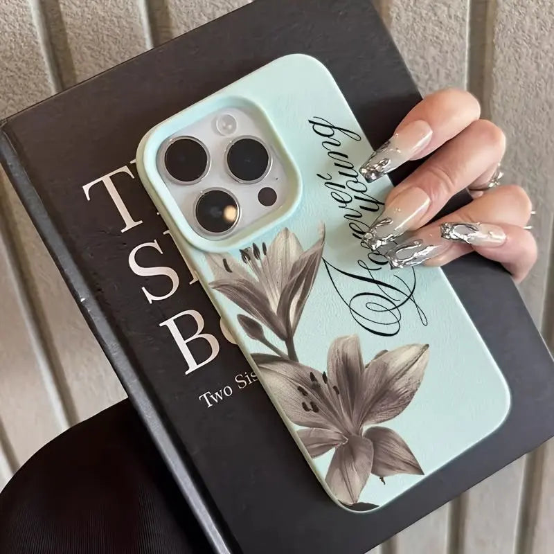 Elegant Black And White Hand-Painted Floral TPU Phone Case for iPhone 17 11 13 15 12 14 16 17 Pro Max XS XR X 8 7 Plus 17E Cover