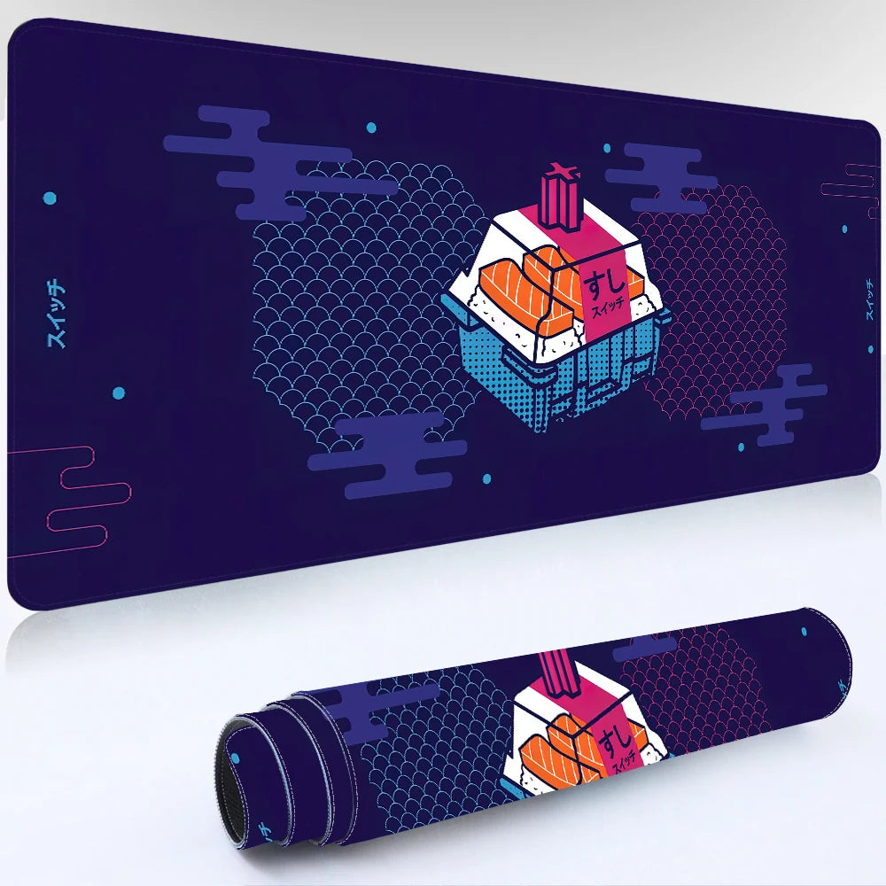 Large Kawaii Grey Gaming Mouse Pad Non Slip Rubber Stitched Edge Desk Mat For PC Laptop Office Dorm Switch Keyboard Gamer Gift