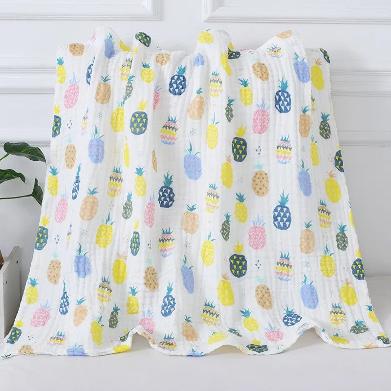 Kids Muslin Cotton Sleeping Blanket Bath Towel 110x110cm Strong Water Absorption 6 Layers Baby Breathable Bedding Muslin Blanket