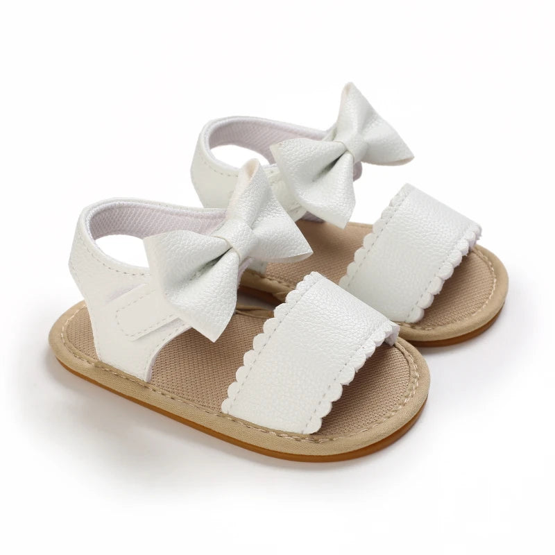 White Cute 0-18M Baby Cute Open toed Bow Summer Sandals Princess Casual Soft Rubber Bottom Non slip Sandals