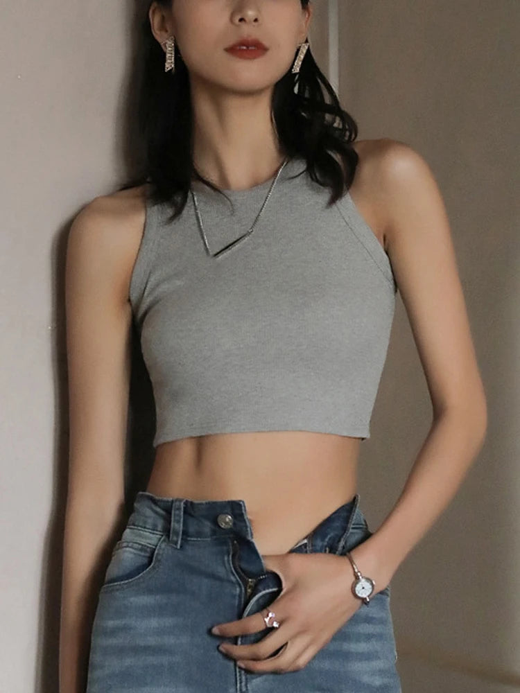 Knit White Crop Top Women Sleeveless Sexy Outfits Solid O Neck Tight Stretch  Basic Summer Tank Top Women 2025 Streetwear